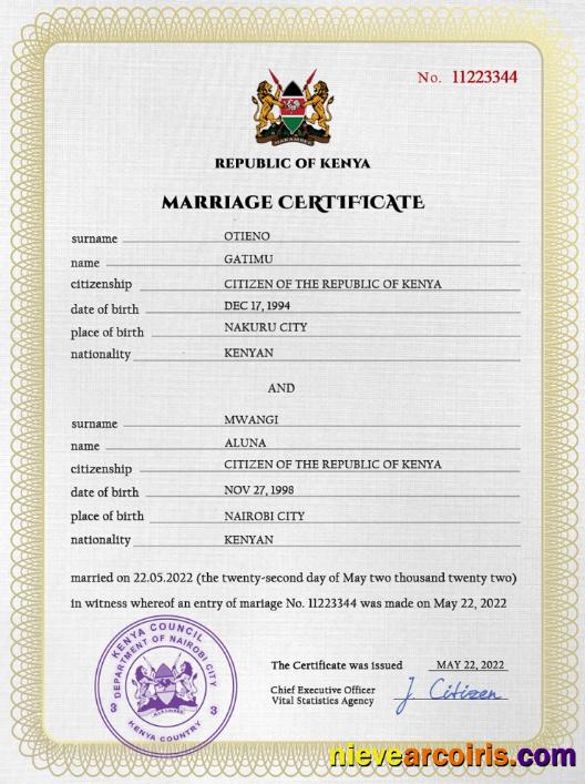 Kenya marriage certificate